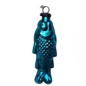 NWT Mercury Glass Turquoise Blue Fish Ornament Bass Lake House Nautical Ocean